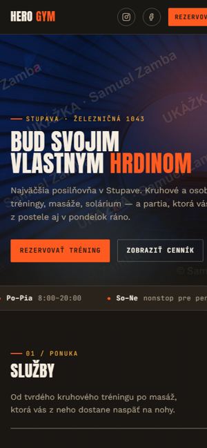 Ukážka webu fitness centra na mobile