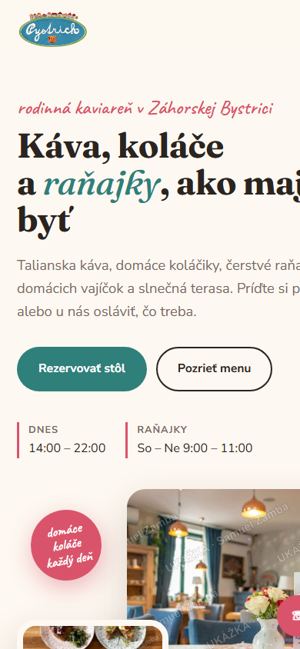 Ukážka webu kaviarne na mobile